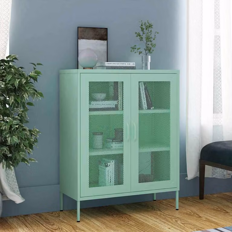 Armadietto da parete vidaXL Menta in metallo verde con ante in vetro, L: 80 cm, P: 35 cm, H: 101,5 cm