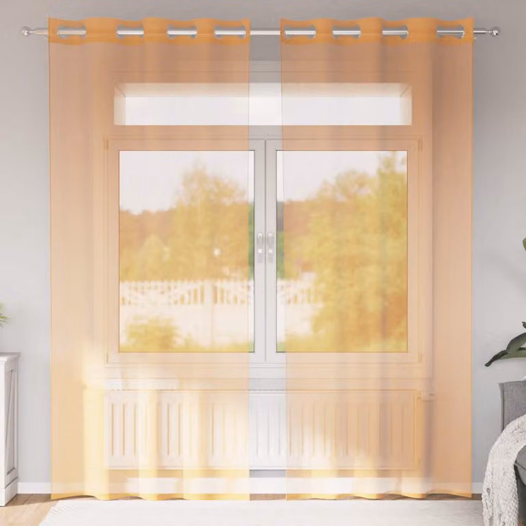 Set di 2 tende in voile semi-trasparenti vidaXL con occhielli, arancione, L: 140 cm, H: 245 cm