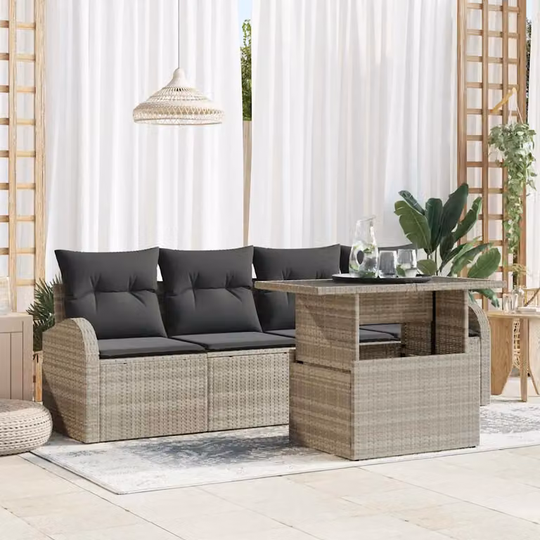 Set Divano da Giardino vidaXL in 5 Pezzi Grigio con Polyrattan e Cuscini