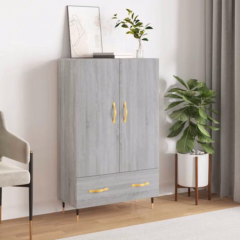 Credenza moderna vidaXL in legno multistrato e metallo, Grigio Sonoma, L: 69,5 cm, P: 31 cm, H: 115 cm