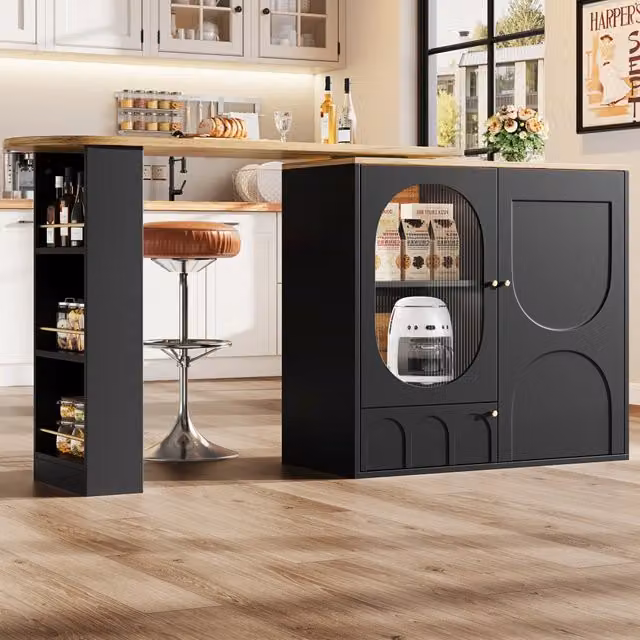 Tavolo Bar Girevole REDOM in MDF e Metallo Nero con Piano Rotante L: 138 cm, P: 39 cm, H: 105 cm