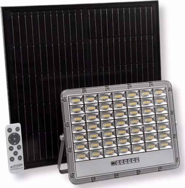 Faro Led Floodlight Trade Shop Traesio Grigio con Pannello Solare, 2000lm, IP65, con Telecomando e Timer