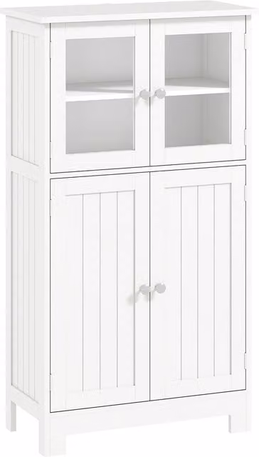 Mobiletto bagno kleankin con due armadietti a ante in vetro e ripiano regolabile, Bianco, L: 60 cm, P: 30 cm, H: 108.5 cm