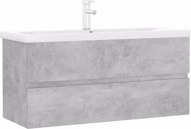 Mobile lavabo moderno HELLOSHOP26 con vano contenitore per bagno in legno grigio cemento e bianco L/P/H: 100 x 39 x 45 cm