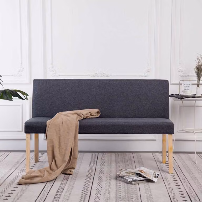 Panca vidaXL in legno di pino e tessuto grigio per ingresso o sala da pranzo, L: 139,5 cm