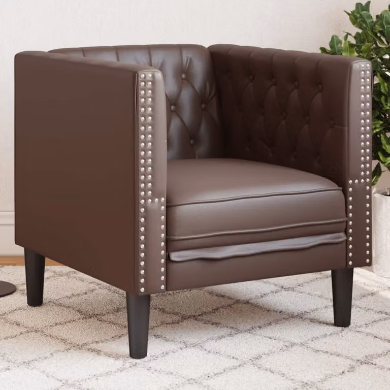 Poltrona Chesterfield vidaXL in similpelle marrone con braccioli