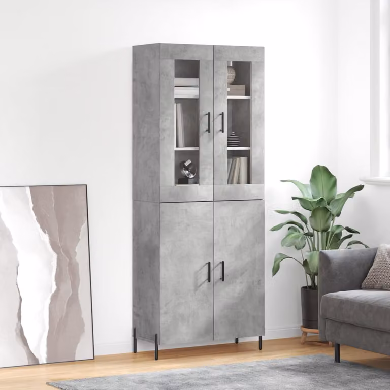 vidaXL Credenza Moderna Grigio con Ante in Vetro e Ripiani Interni L: 69,5 cm, P: 34 cm, H: 180 cm