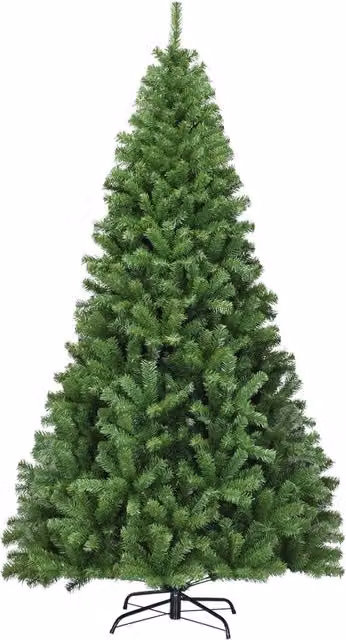 Albero di Natale classico verde con aghi in PVC e struttura con cerniere e base in metallo, Altezza: 225 cm