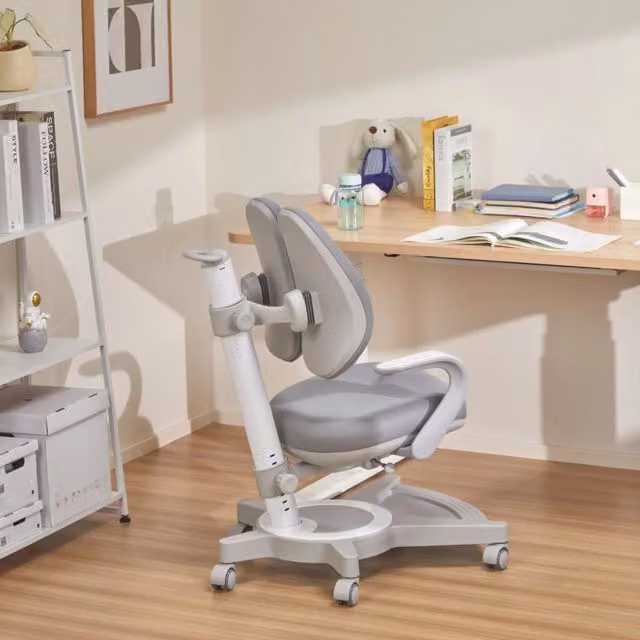 Sedia Girevole da Studio per Bambini en.casa Grigia con Braccioli e Ruote