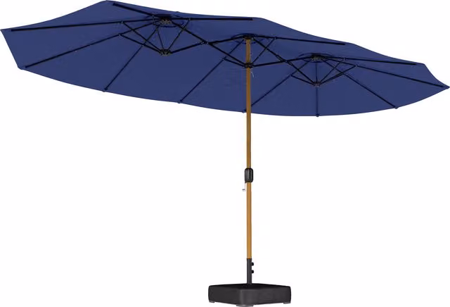 Ombrellone Doppio Outsunny con 12 Stecche, Manovella e Base a Croce, Blu Scuro, 4,7 x 2,8 m