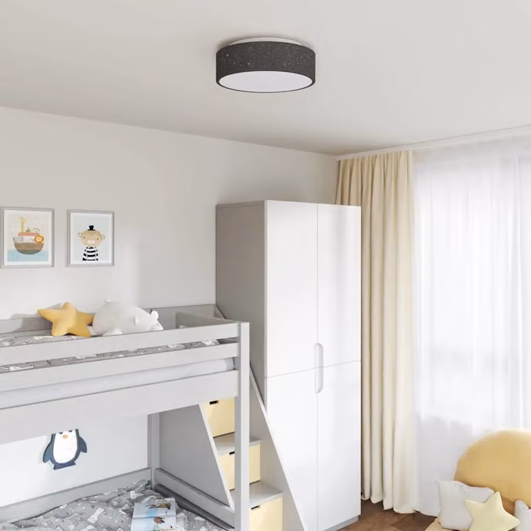 Lampada da soffitto vidaXL in tessuto nero, design minimalista e rotondo, L/P/H: 38 x 38 x 13,5 cm