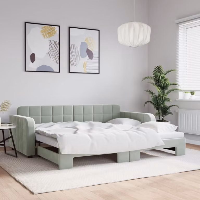 vidaXL Divano Letto con Letto Estraibile in Velluto Grigio, L/P/H: 90 x 190 cm