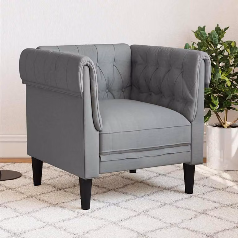 Poltrona Chesterfield vidaXL in tessuto grigio chiaro con braccioli