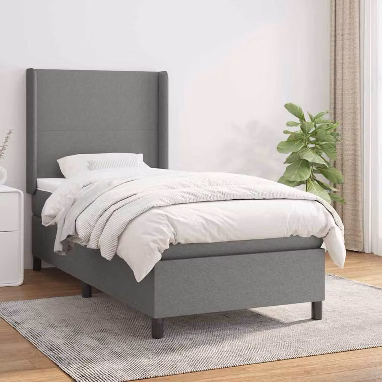 vidaXL Giroletto a Molle con Materasso Ibrido in Tessuto Grigio e Bianco L/P/H: 200 x 100 x 128 cm