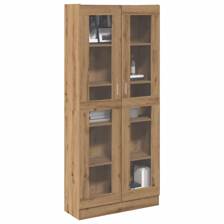 vidaXL Credenza Alta in Rovere Marrone con Ante in Vetro e Ripiani Interni L: 82,5 cm, P: 30,5 cm, H: 185 cm