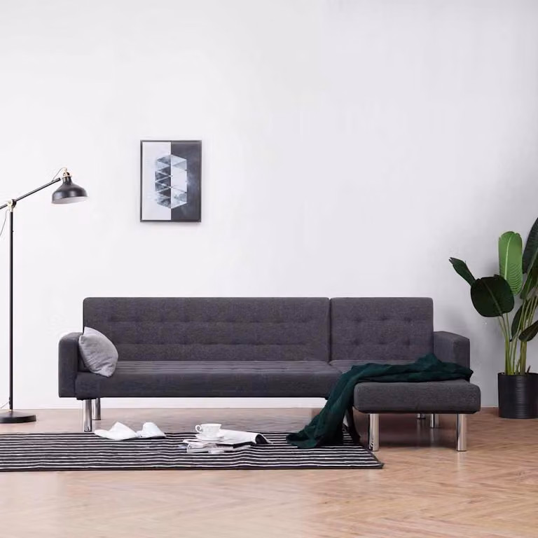 vidaXL Divano letto a L moderno grigio con struttura in legno e metallo e seduta in tessuto, L/P/H: 218 x 149 x 86 cm