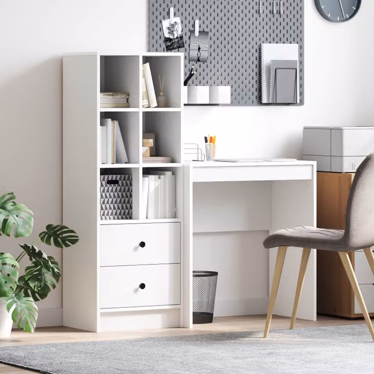 Set di 2 Scrivanie con Scaffale vidaXL Moderne in MDF Bianco, L: 115,5 cm, P: 40 cm, H: 127 cm