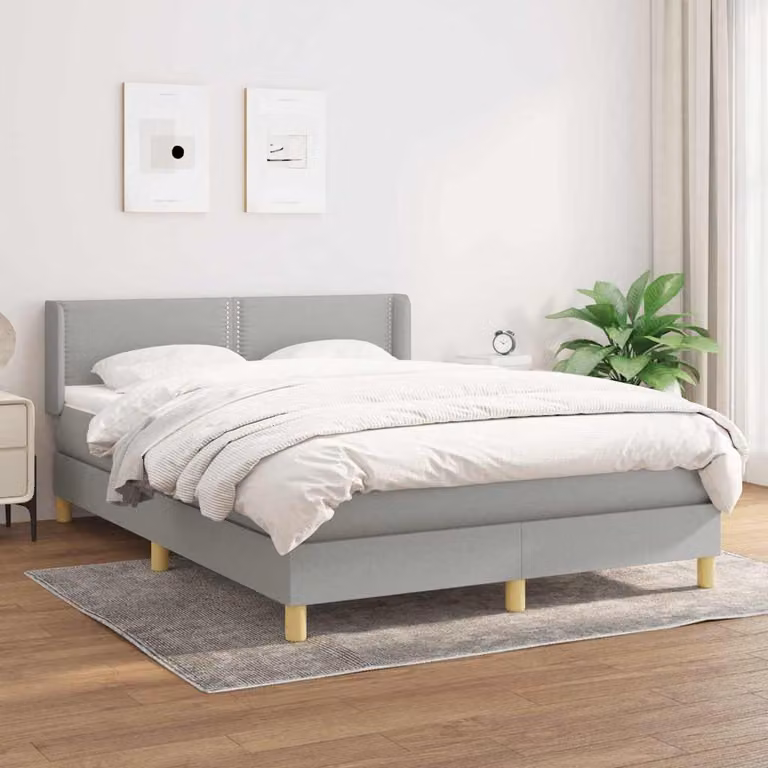 vidaXL Giroletto a Molle con Materasso Ibrido in Tessuto Grigio Chiaro e Bianco L/P/H: 200 x 140 x 88 cm