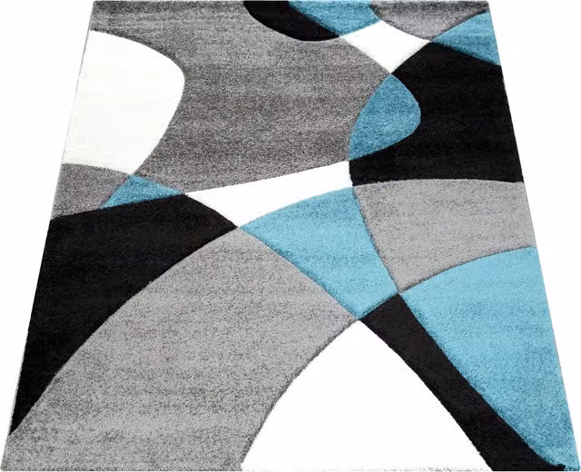 Tappeto moderno Diamora geometrico turchese, nero, bianco e grigio, L: 150 cm, P: 80 cm