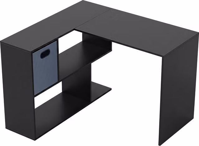 Scrivania Angolare Moderna HOMCOM con Scaffale e Cassetto in Tessuto, Nero, L 110 x P 100 x H 75 cm