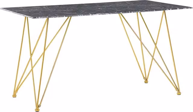 Tavolo da Pranzo Rettangolare Beliani con Piano in Vetro Nero e Gambe in Metallo Oro per Soggiorno e Cucina L: 140 cm, P: 80 cm, H: 75 cm