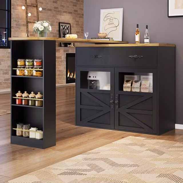 Tavolo Bar Estensibile e Girevole REDOM in MDF Nero Opaco L: 138-204 cm, P: 39 cm, H: 104 cm