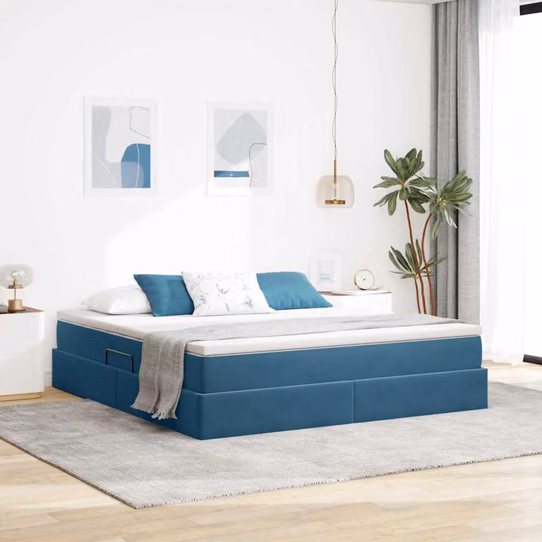 Letto con contenitore e materasso ibrido vidaXL in velluto blu, L/P/H: 200 x 180 x 48,5 cm