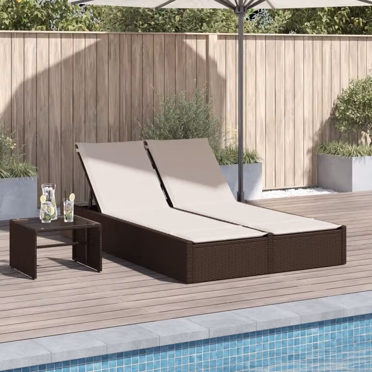 vidaXL Lettino Prendisole in Polyrattan Marrone con Cuscini Impermeabili e Poggiatesta Regolabile