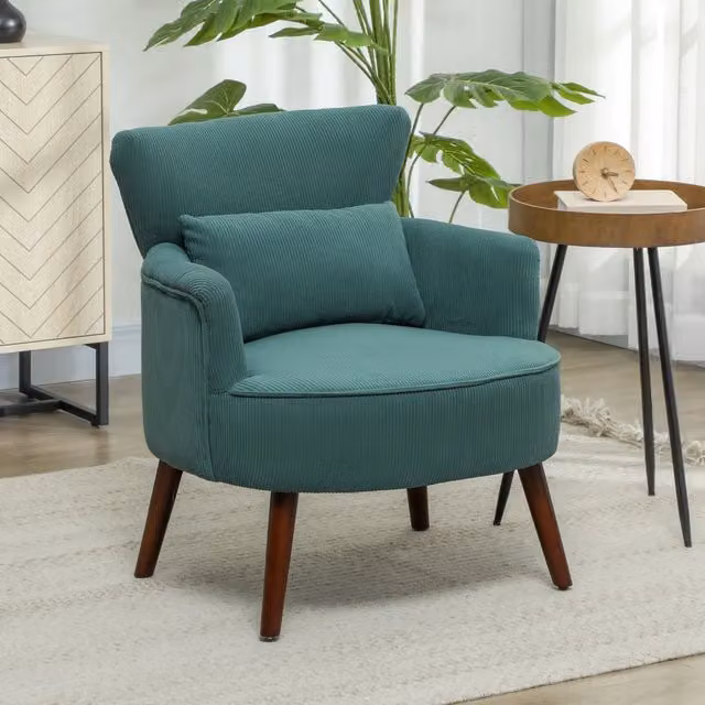 Poltrona moderna WISHDOR in tessuto verde scuro con braccioli e struttura in legno massiccio, L/P/H: 69 x 69,5 x 78 cm