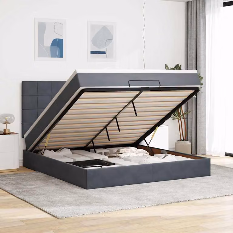 vidaXL Struttura Letto con Materasso in Velluto con Contenitore e Porte USB L/P/H: 203 x 180 x 128 cm