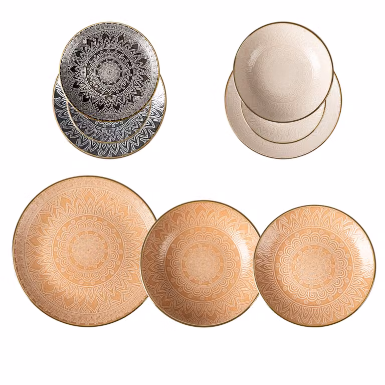 Servizio di piatti Gaonas Sandy Embossed Pad in stoneware Gusto Casa, colore sand, 18 pezzi
