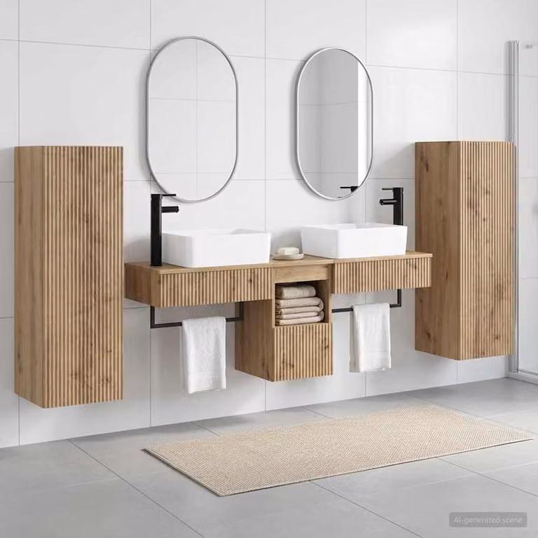 Set di mobili per il bagno moderno vidaXL in legno marrone composto da 5 pezzi con mobile sottolavabo, pensile e mobile laterale
