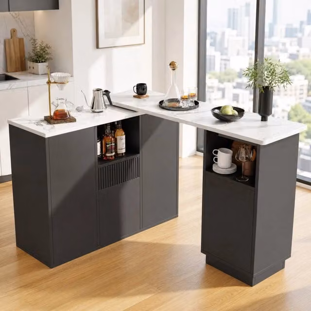 Tavolo Bar Girevole REDOM Nero in MDF L: 210 cm, P: 30 cm, H: 100,9 cm