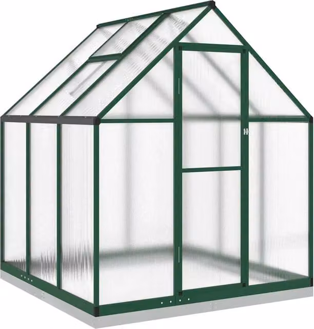 Tenda da serra per piante, fiori e ortaggi con telaio in alluminio e copertura in policarbonato, verde e trasparente, L/P/H: 169 x 169 x 202 cm
