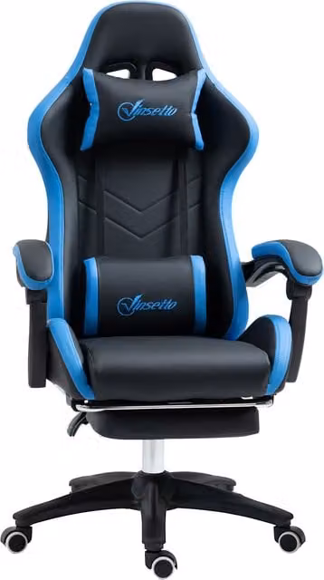 Sedia da Gaming Vinsetto Aosom Italy con Altezza Regolabile e Schienale Reclinabile, Ergonomica con Poggiatesta, Blu e Nero, L/P/H: 65 x 65 x 121-129 cm