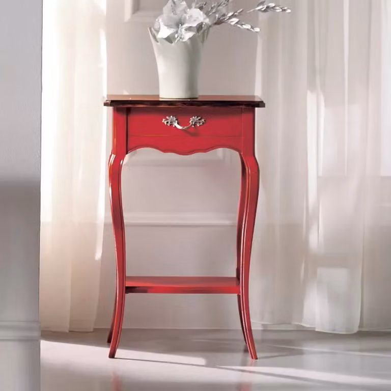 Consolle porta telefono con 1 cassetto in legno bicolore rosso e marrone stile shabby chic Mobili 2G L/P/H: 50 x 36 x 78 cm
