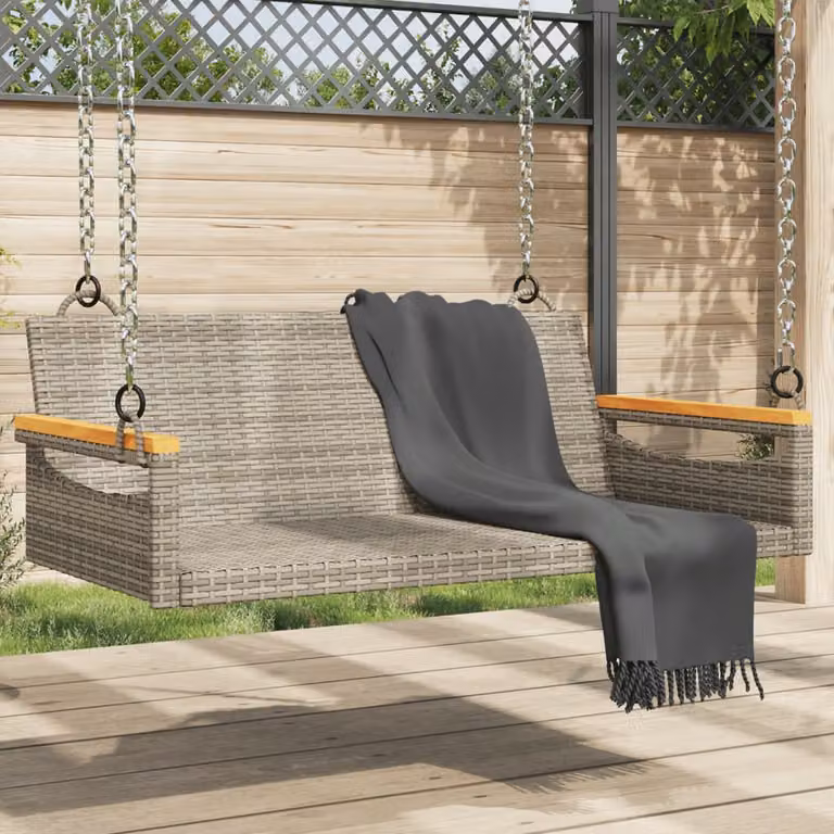 vidaXL Panchina Dondolo Moderna in Polyrattan Grigio con Braccioli L: 109 cm, P: 62 cm, H: 40 cm