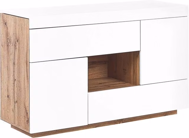 Scrivania e credenza 2 in 1 BELIANI in stile scandinavo, colore bianco, in MDF con finitura opaca, L: 120 cm, P: 40 cm, H: 77 cm