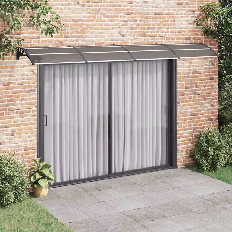 Tettoia per porta vidaXL in policarbonato e alluminio, colore nero, L 400 x P 75 cm