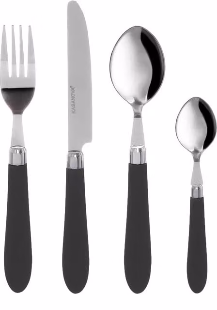 Set di 24 posate KASANOVA Smooth in acciaio inossidabile nero opaco per adulti, comprensivo di coltelli, forchette, cucchiai e cucchiaini, lavabile in lavastoviglie
