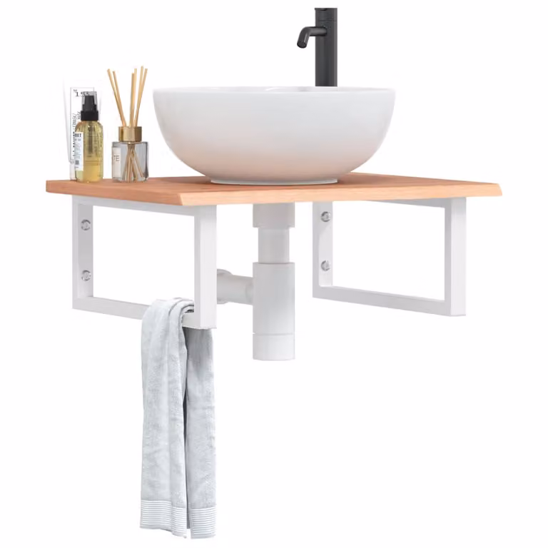 vidaXL Ripiano da parete per bagno in legno di rovere e metallo, L: 60 cm, P: 22 cm, H: 50 cm
