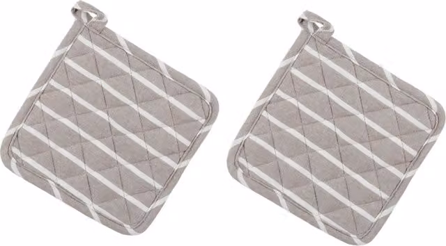 Set di 2 presine quadrate Kasanova grigie con righe chiare, L/P: 18 x 18 cm