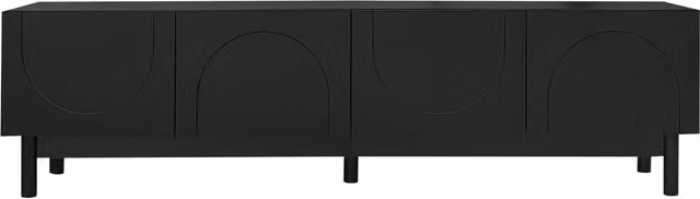 Mobile TV moderno GL Store con ante bombate in legno e MDF, Nero opaco, L: 169 cm, P: 35 cm, H: 45,5 cm