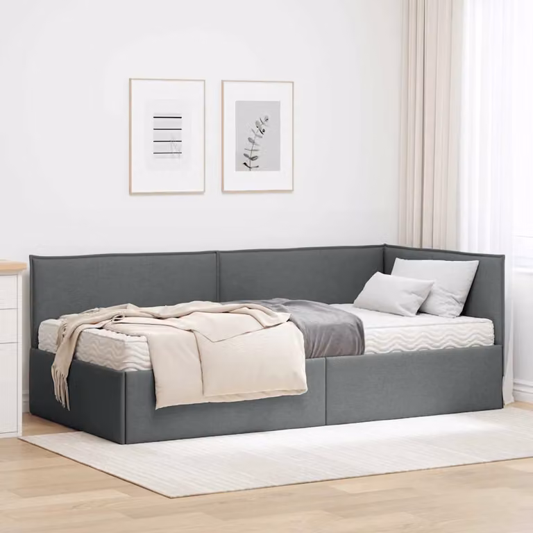 vidaXL Struttura Letto Angolare con 2 Materassi in Velluto Grigio, L/P/H: 204 x 94 x 74 cm e 204 x 190 x 74 cm