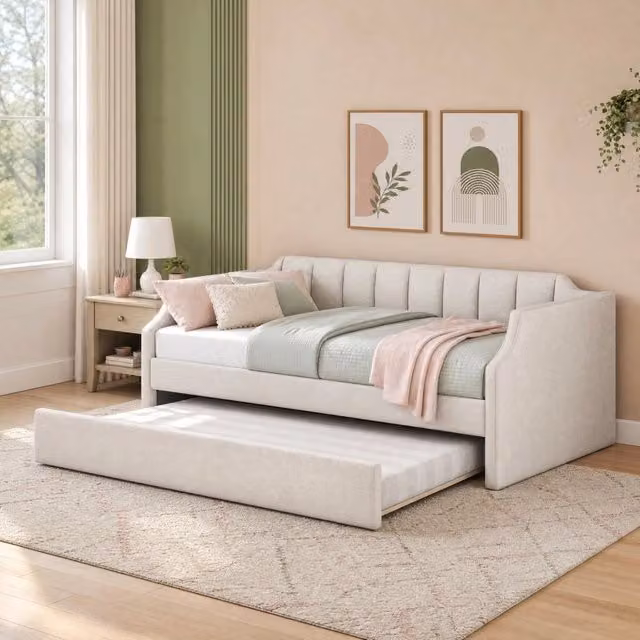 Letto Mivray con letto estraibile imbottito in tessuto beige L/P/H: 90 x 200 x 40 cm