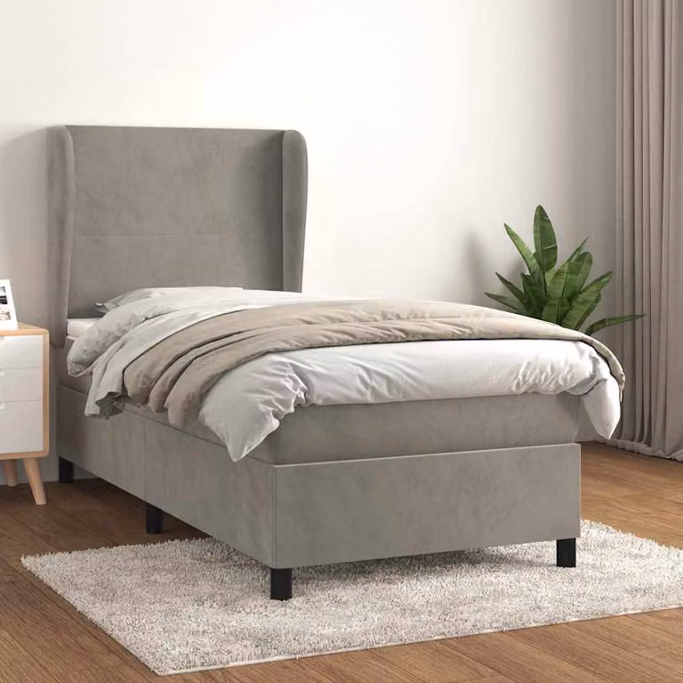 vidaXL Giroletto a Molle con Materasso Ibrido in Velluto Grigio Chiaro L/P/H: 200 x 100 x 128 cm