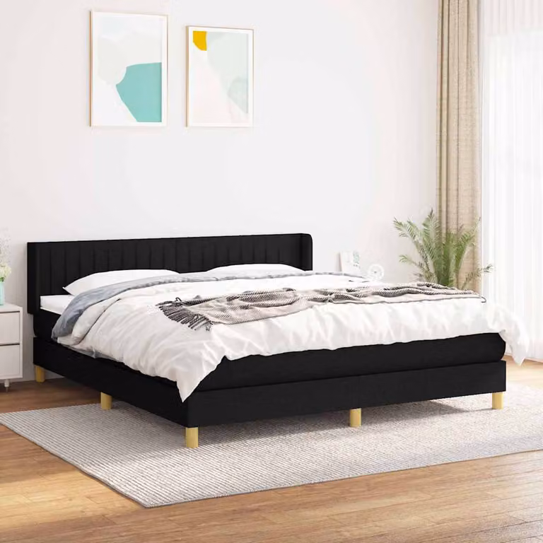 vidaXL Giroletto a Molle con Materasso Ibrido in Tessuto Nero L/P: 160 x 200 cm