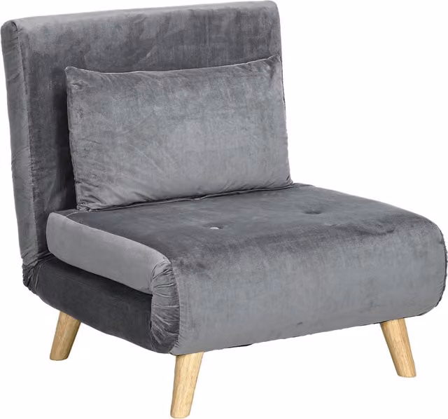 HOMCOM Poltrona Relax 2 in 1 e Letto per Ospiti, Grigio, L: 72 cm, P: 78 cm, H: 79 cm