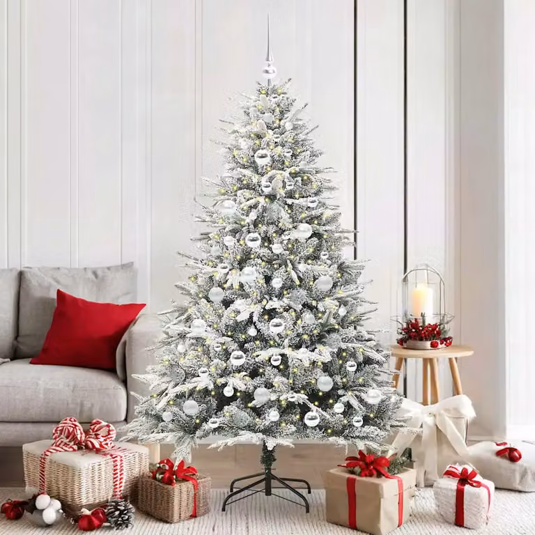Albero di Natale Artificiale Pre-illuminato con LED Warm White e Set di Palline vidaXL, Verde, Altezza: 180 cm
