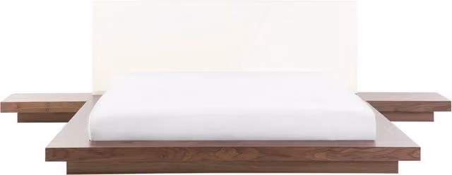 Letto ad acqua BELIANI in stile giapponese moderno, finitura frassino marrone e bianco, con testata in legno impiallacciato MDF ed ecopelle, L/P/H: 160 x 200 x 86 cm